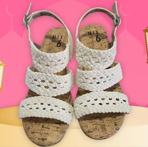 Mix No.6 ( Cara) Girl's White Sandals Breided Perforated Design and Ankle Strap.